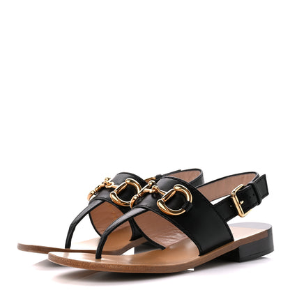 Gucci Nappa Charlotte Horsebit Thong Sandals 35.5 Black 3 of 9