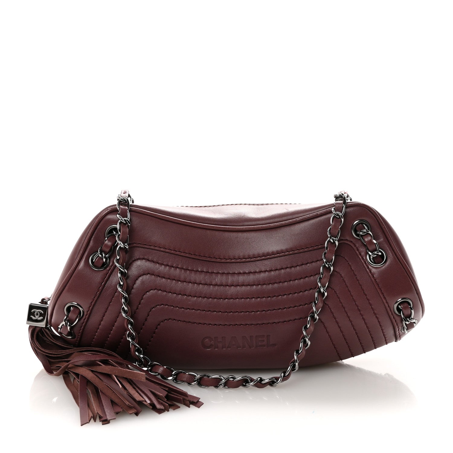 Chanel Lambskin Lax Small Tassel Shoulder Bag Dark Purple 1883161
