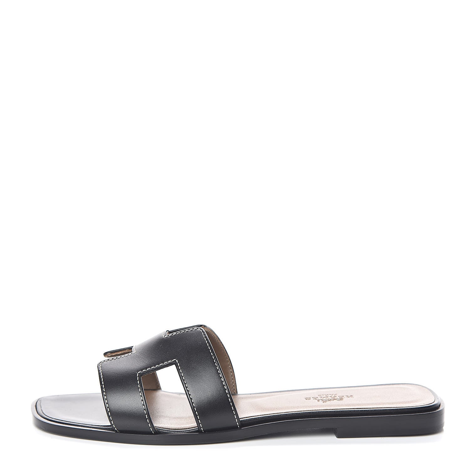 Hermes Box Calfskin Oran Sandals 38 Black 1 of 8