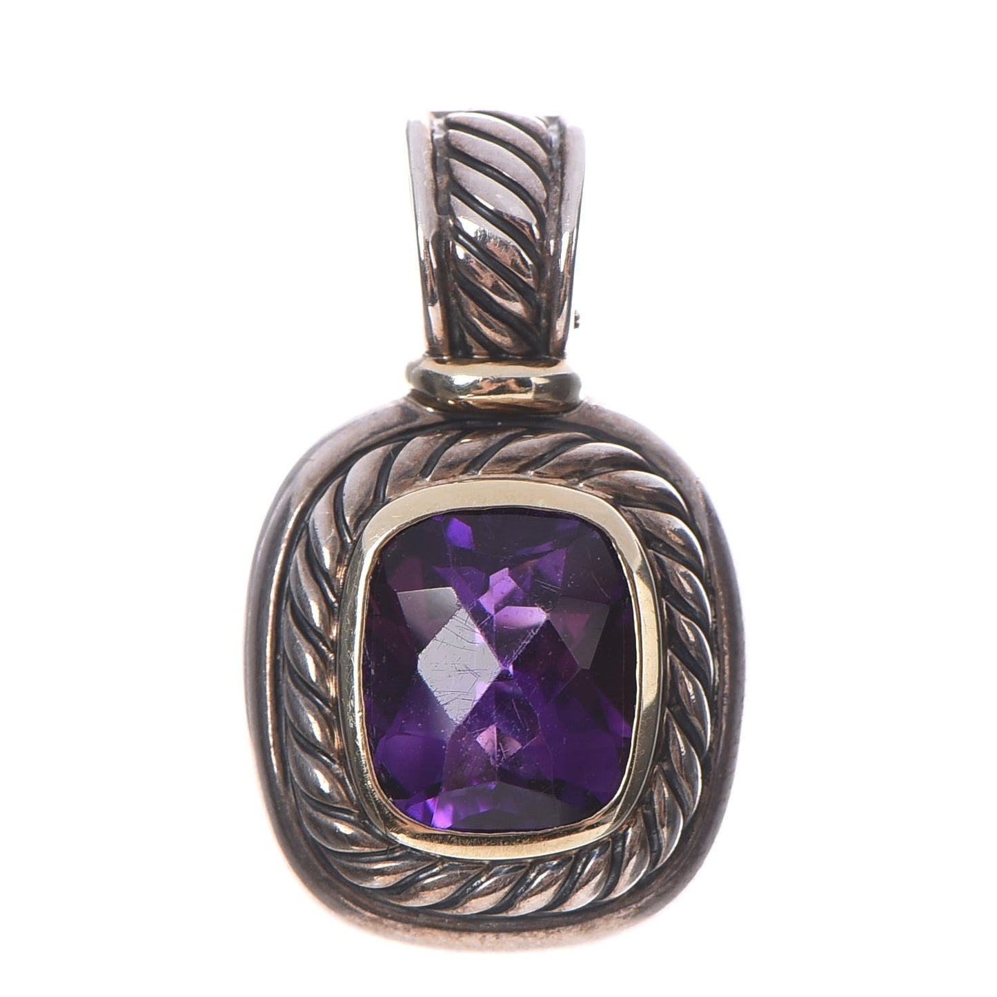 Sterling Silver 14K Yellow Gold Amethyst 12mm Albion Enhancer Pendant