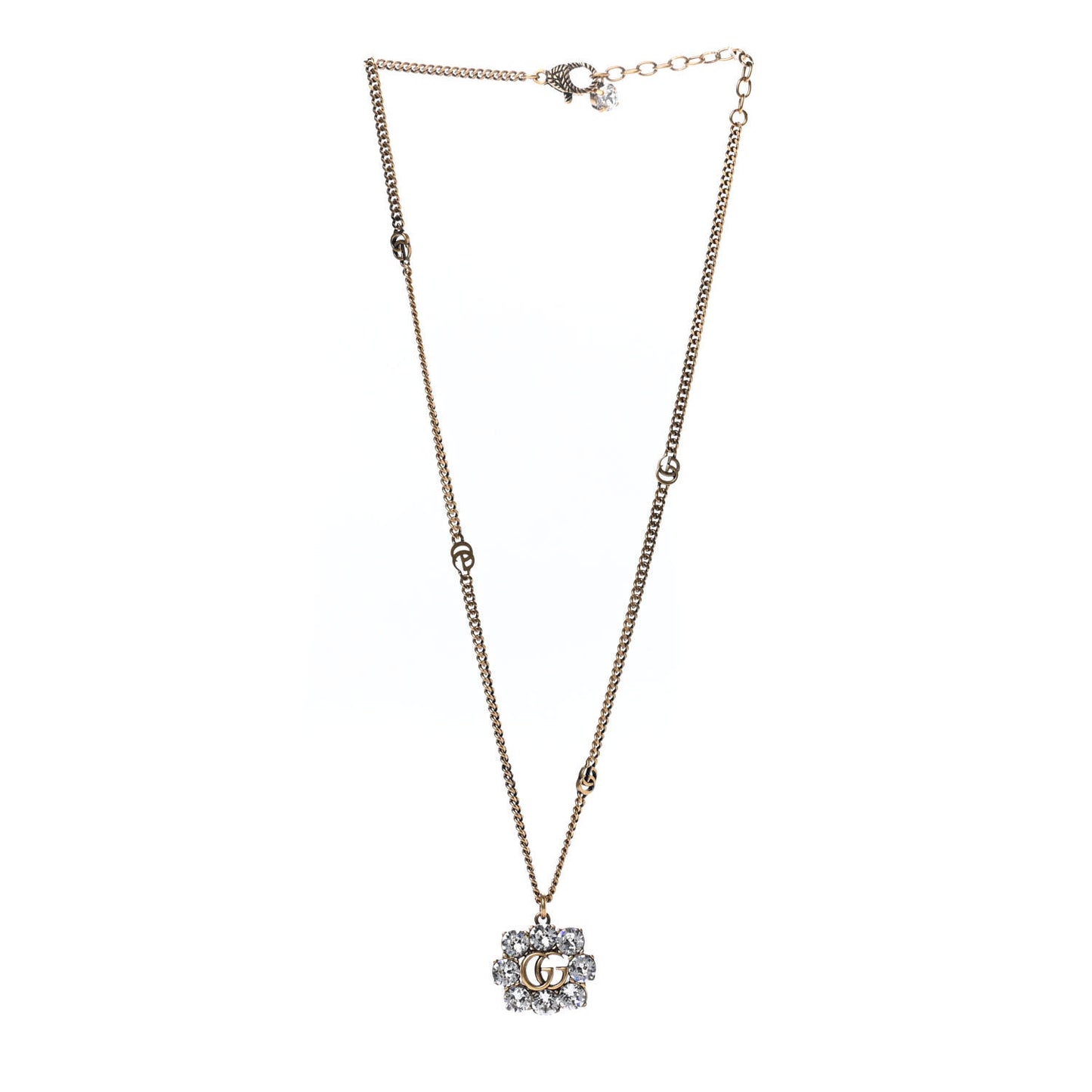Crystal Embellished Double G Necklace Aged Gold