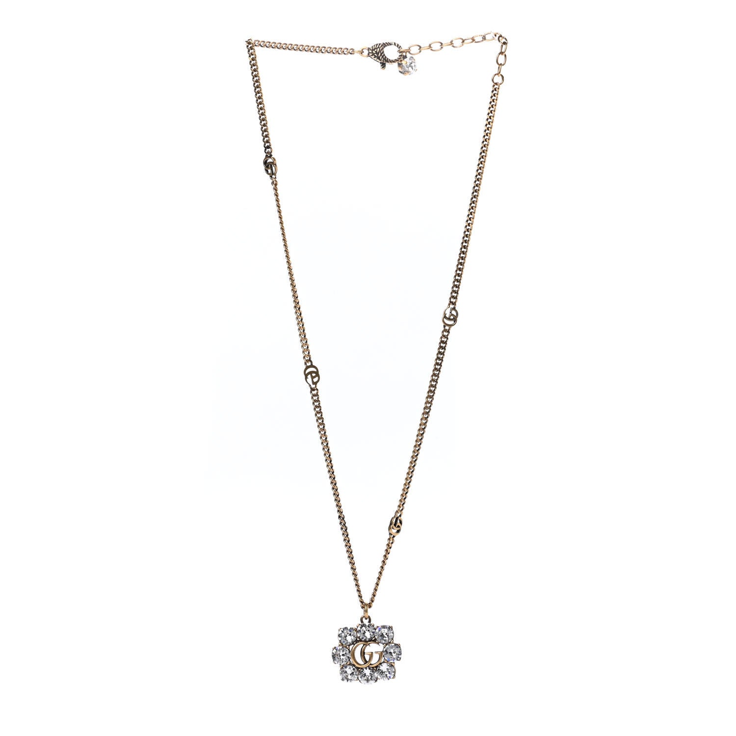 Gucci Crystal Embellished Double G Necklace Aged Gold 3 of 4