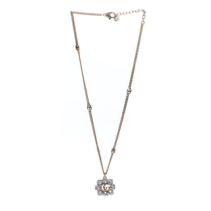 Gucci Crystal Embellished Double G Necklace Aged Gold 3 of 4