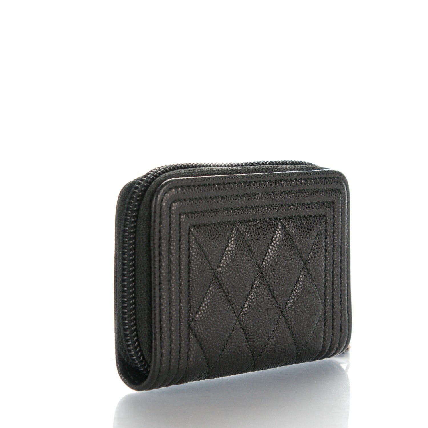 Chanel Caviar Quilted Boy Zip Around Coin Purse Wallet Black 3 of 7