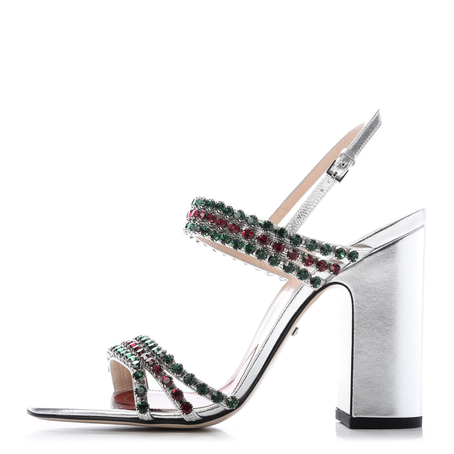 Nappa Silk Crystal Bertie High Heel Sandals 38.5 Argento