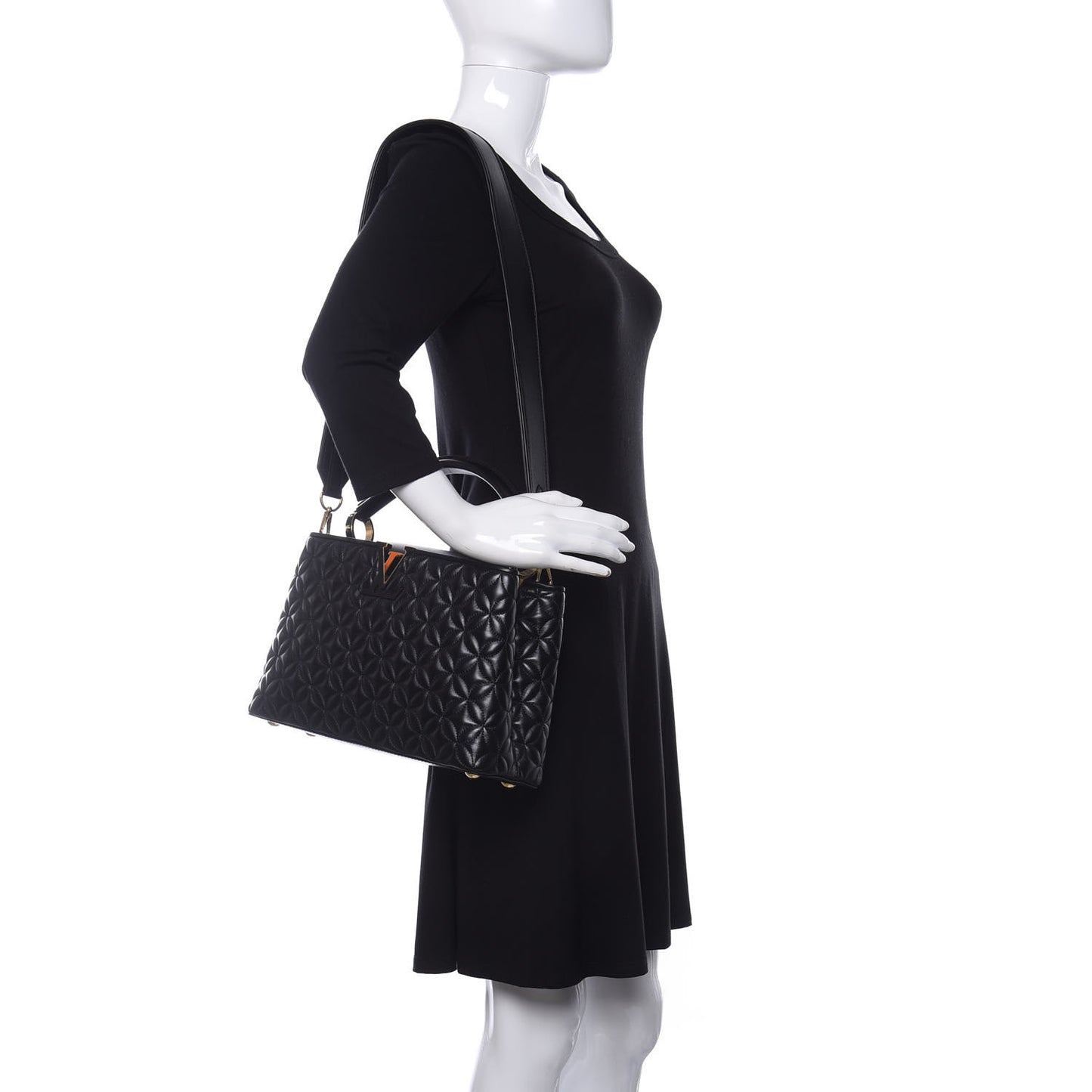 Lambskin Quilted Flower Capucines PM Black