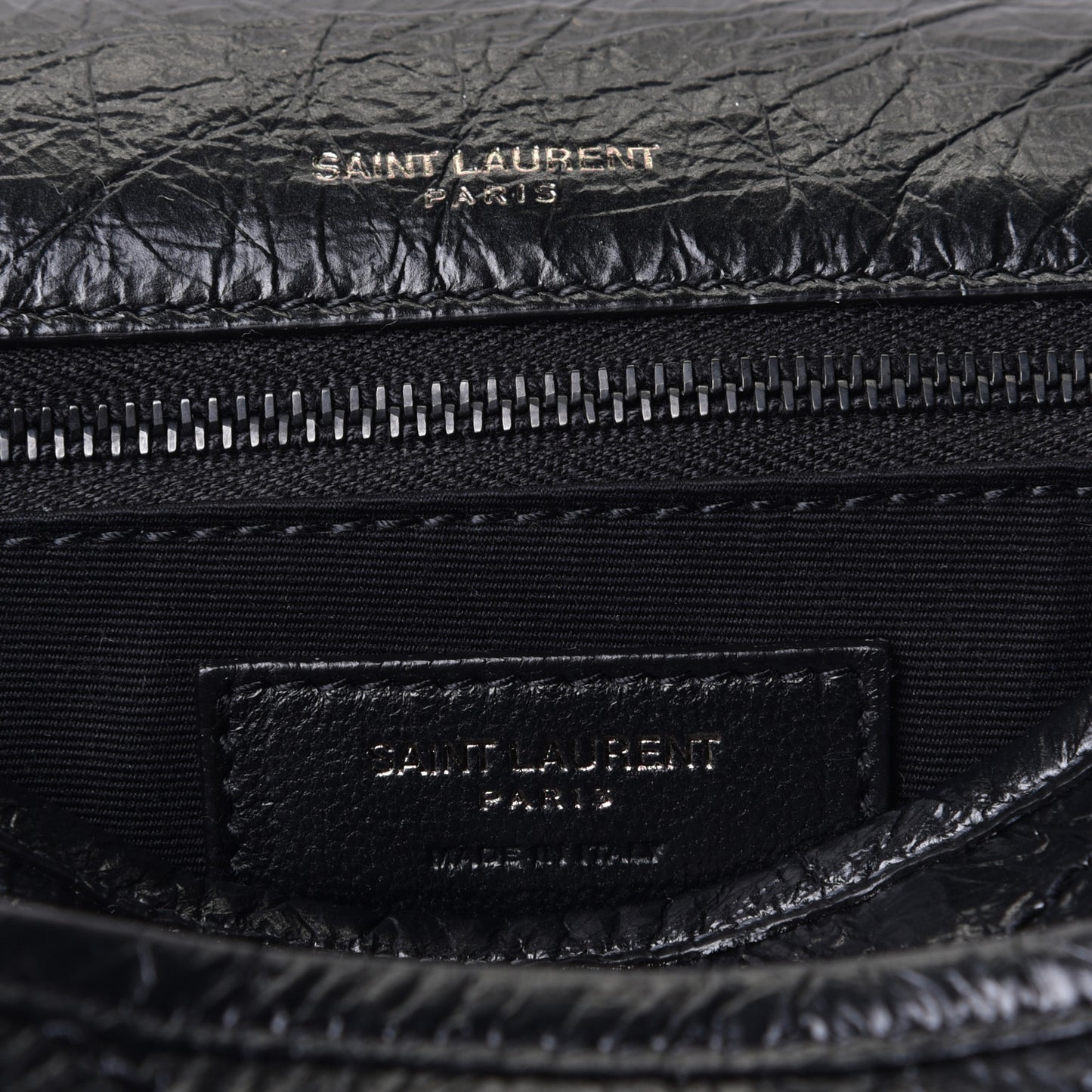 Crinkled Calfskin Matelasse Monogram Medium Niki Chain Satchel Black