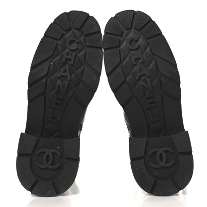 Chanel Calfskin Quilted Chain Lace Up Combat Boots 36.5 Grey Black 6 of 8