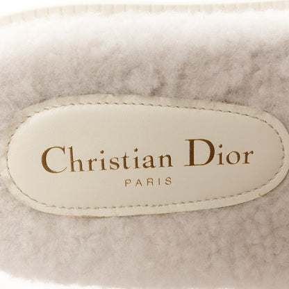 Christian Dior Shearling Canvas Embroidered Dway 10mm Slide Sandals 39.5 Natural Deep Blue 8 of 9