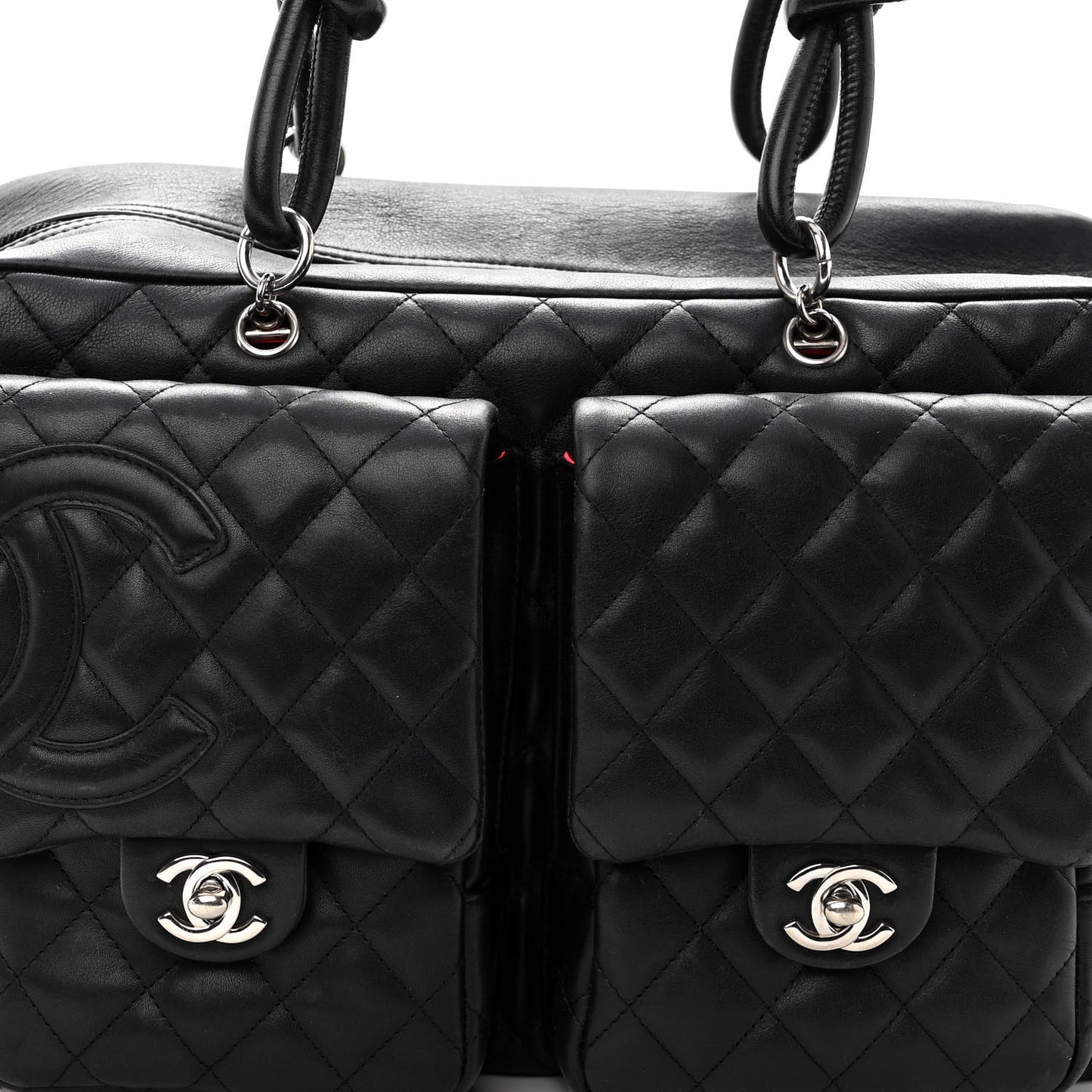 Calfskin Quilted Large Cambon Multipocket Reporter Black