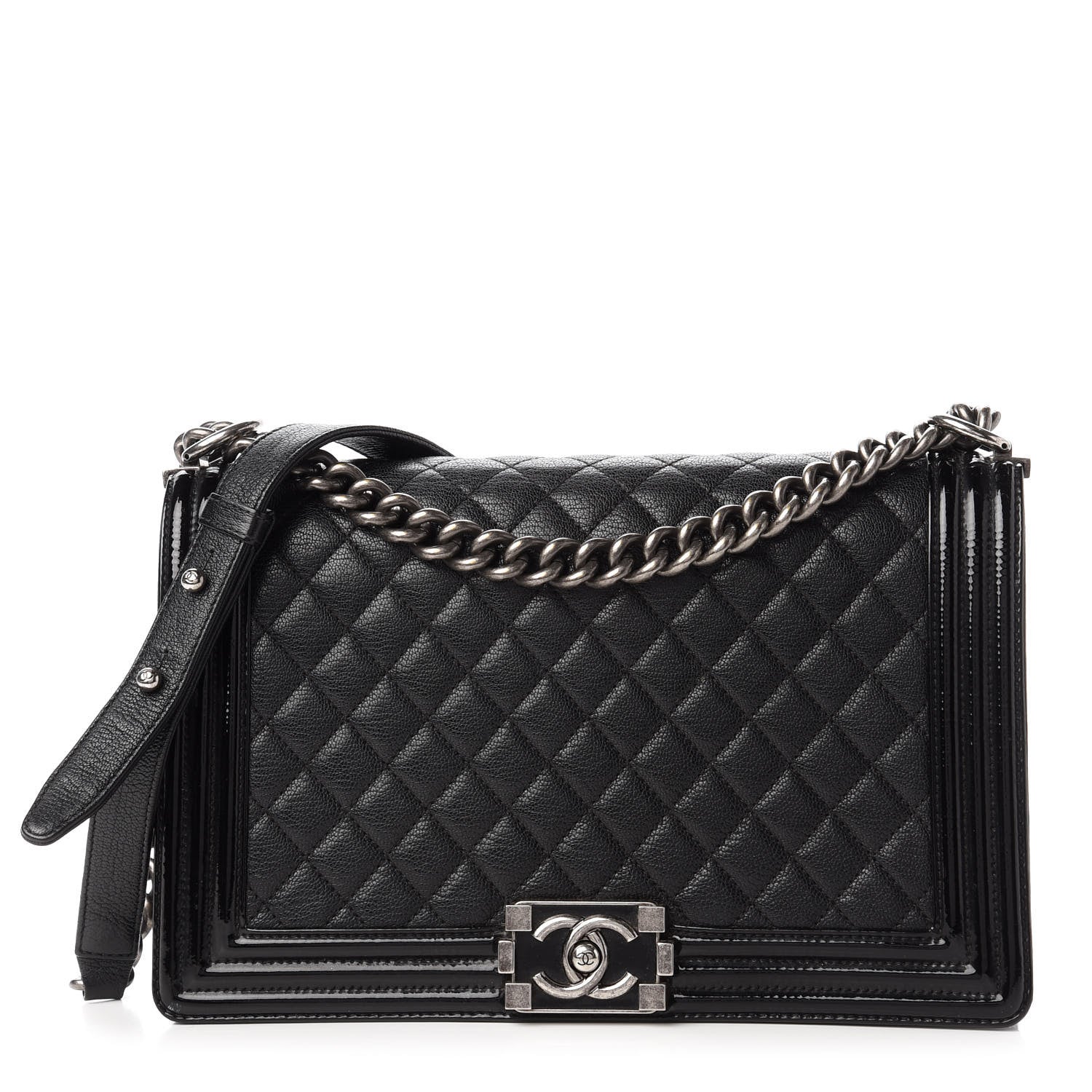 Chanel Goatskin Quilted Patent New Medium Duo Boy Flap Black 1 of 10