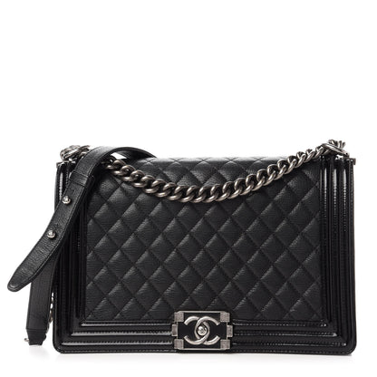 Chanel Goatskin Quilted Patent New Medium Duo Boy Flap Black 1 of 10