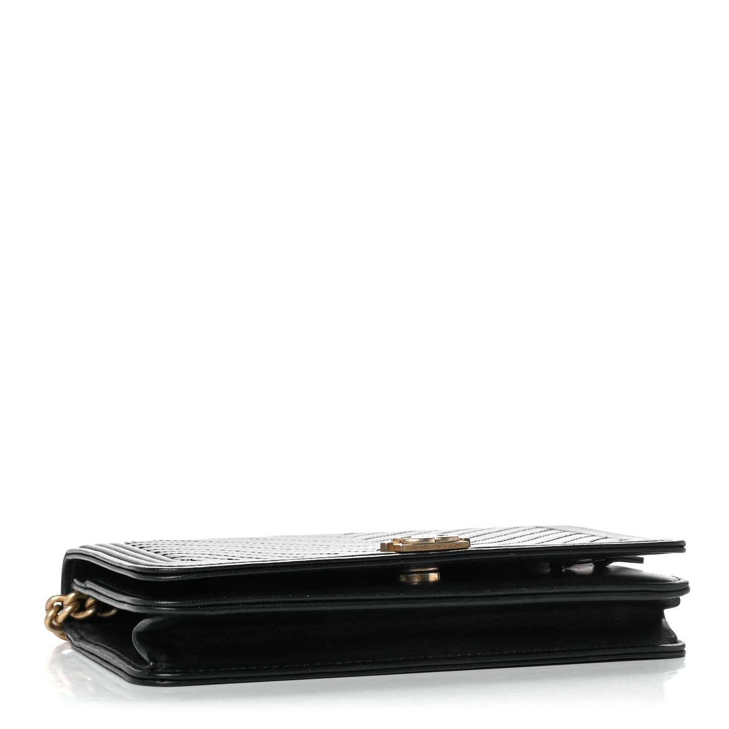 Calfskin Chevron Boy Wallet On Chain WOC Black