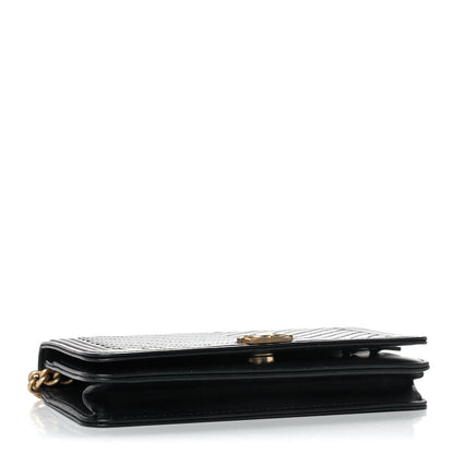 Chanel Calfskin Chevron Boy Wallet On Chain WOC Black 4 of 10