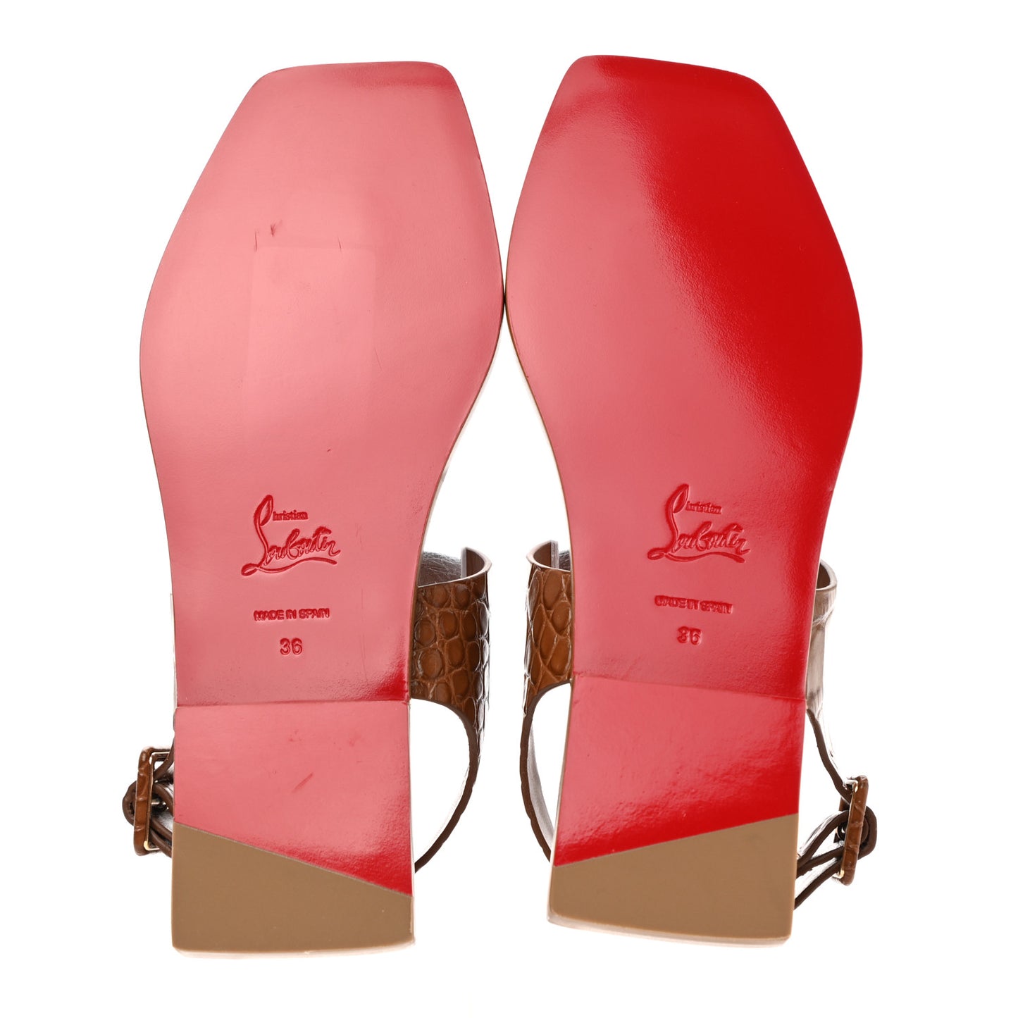 Calfskin Crocodile Embossed Cubongo Sandals 36 Light Brown