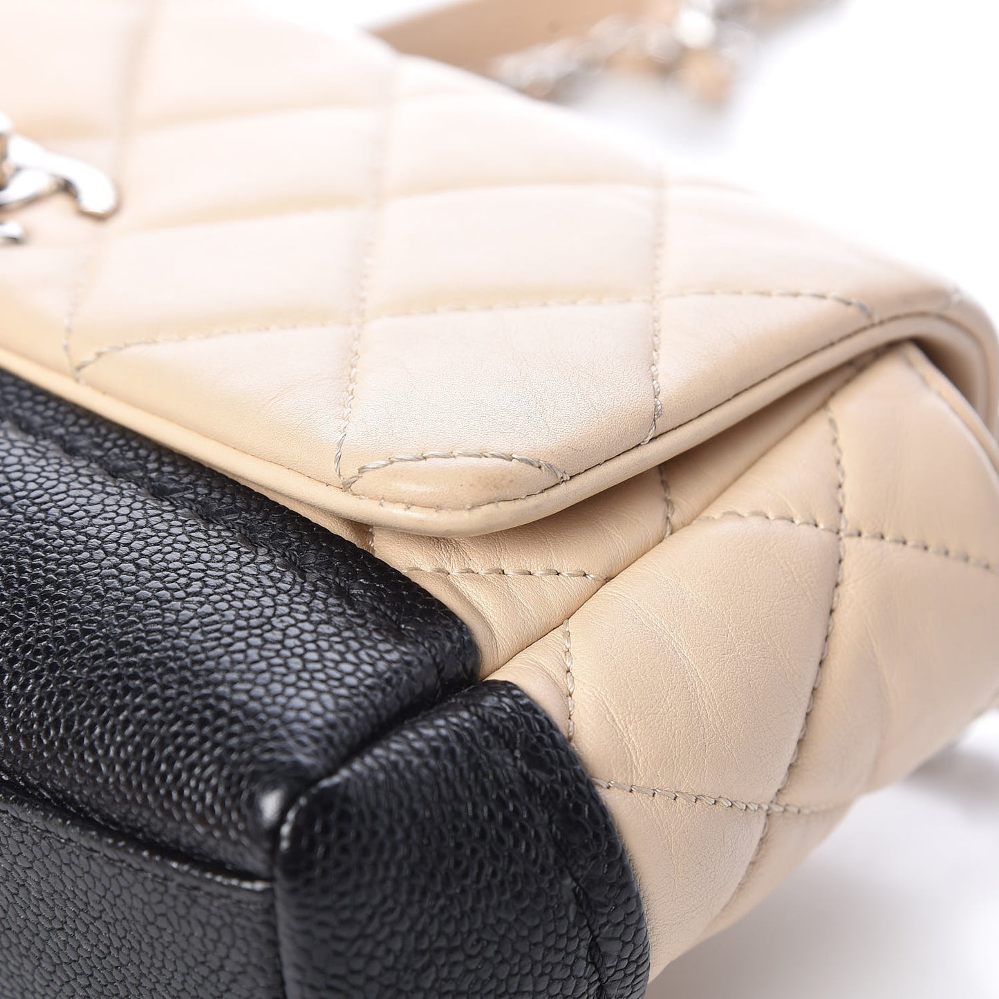Calfskin Quilted Flap Beige Black