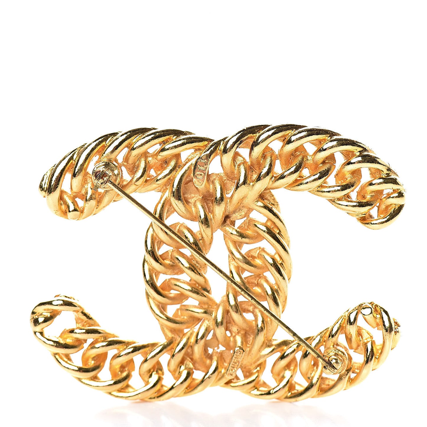 Metal Chain CC Brooch Gold