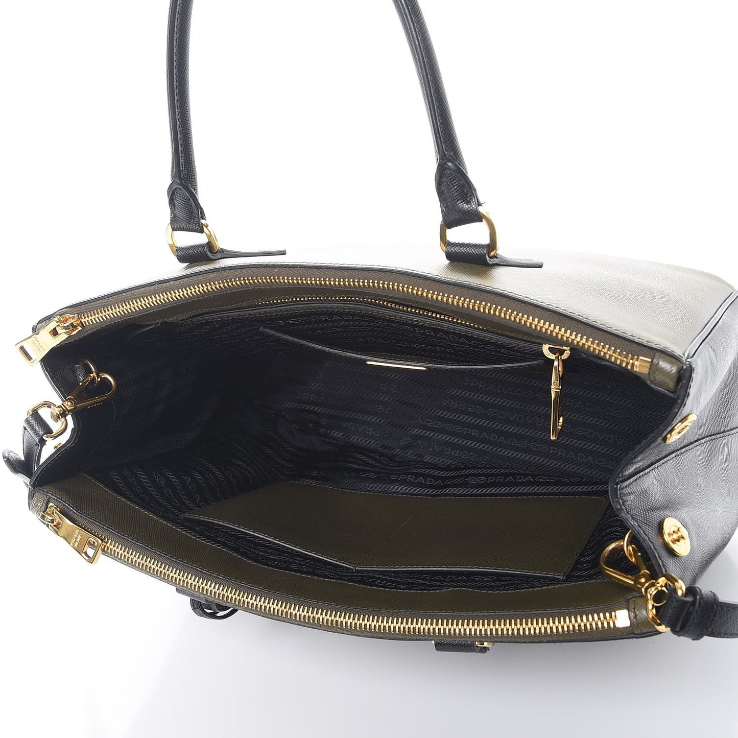 Saffiano Lux Bi-Color Medium Galleria Double Zip Tote Militare Black