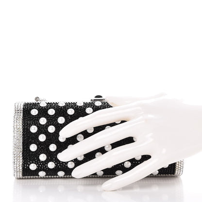 Judith Leiber Crystal Pearl Minaudiere Clutch Silver Black 3 of 7