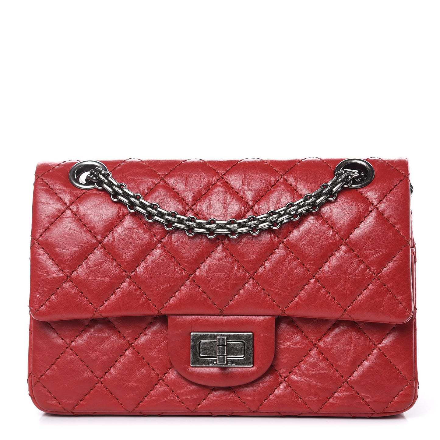 Aged Calfskin Quilted 2.55 Reissue 224 Flap Red