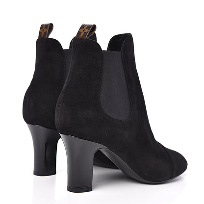 Louis Vuitton Suede Monogram Uniformes Cap Toe Chelsea 75mm Ankle Boots 37.5 Black 4 of 8