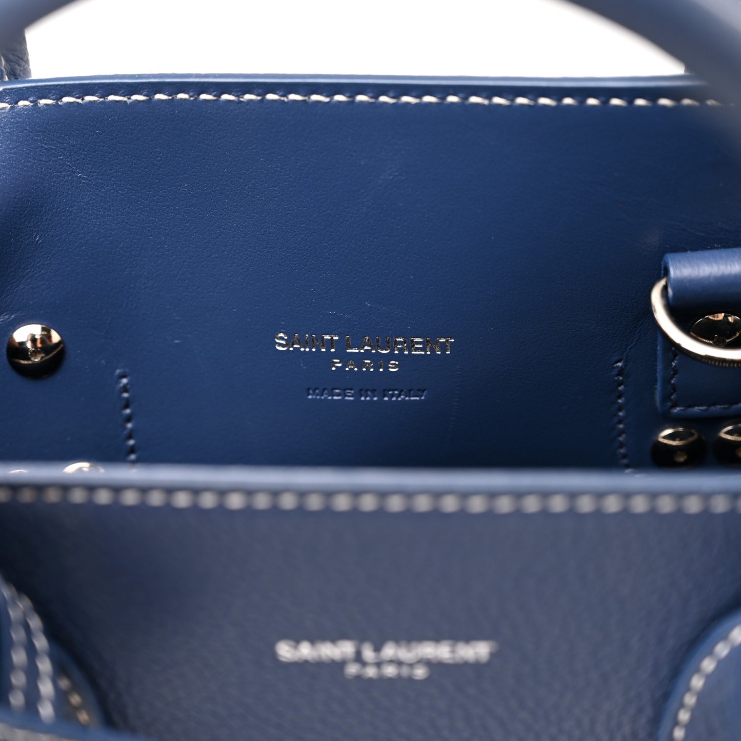 Grained Calfskin Topstitch Baby Sac De Jour Denim