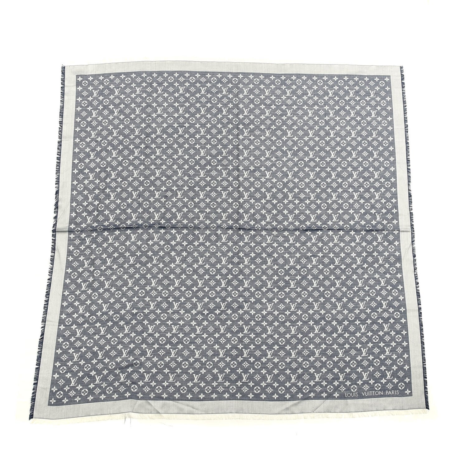 Silk Wool Monogram Denim Shawl Blue