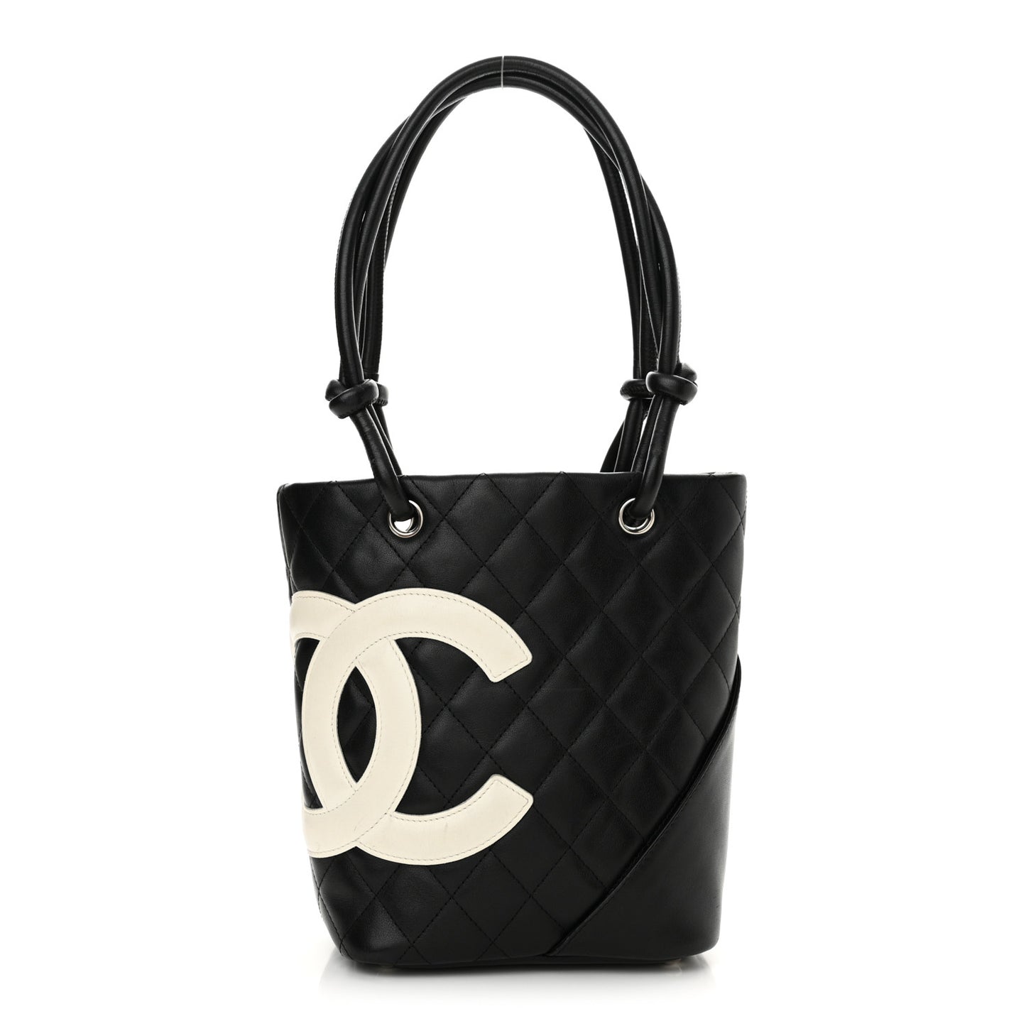 Calfskin Quilted Small Cambon Tote Black White