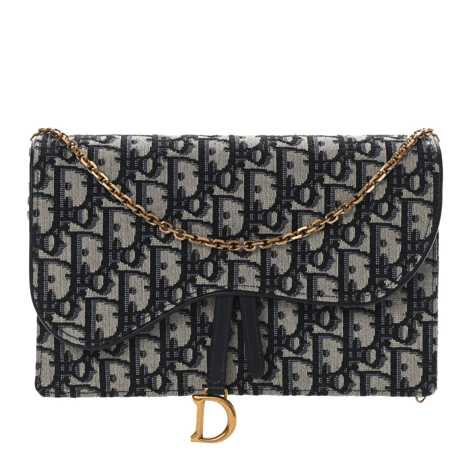 Christian Dior Oblique Saddle Chain Pouch Blue 1 of 9