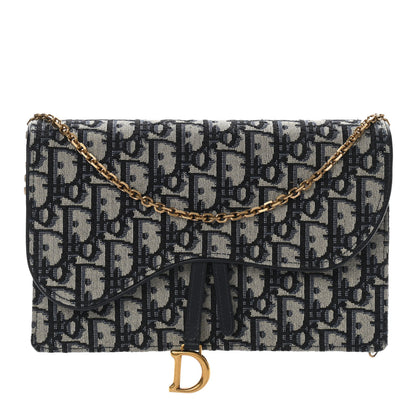 Christian Dior Oblique Saddle Chain Pouch Blue 1 of 9