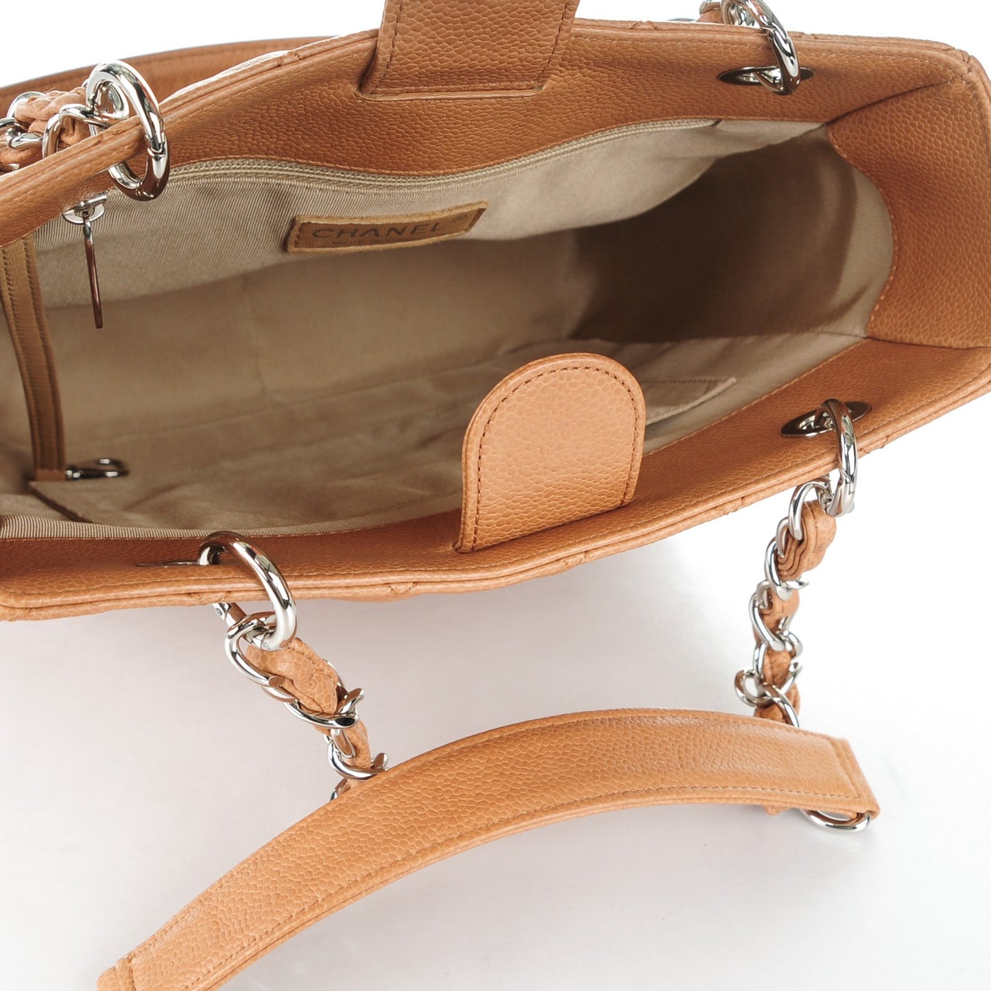 Caviar Quilted Petit Shopping Tote PST Dark Beige