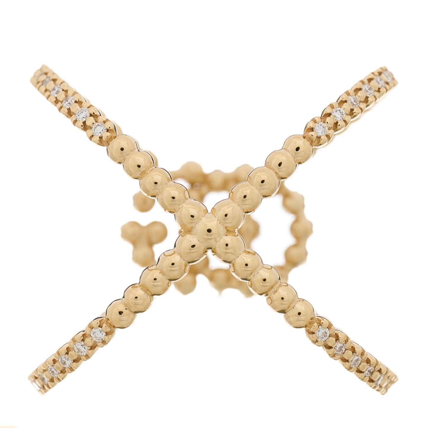 18K Yellow Gold Diamond GG Running X Ring 51 5.75
