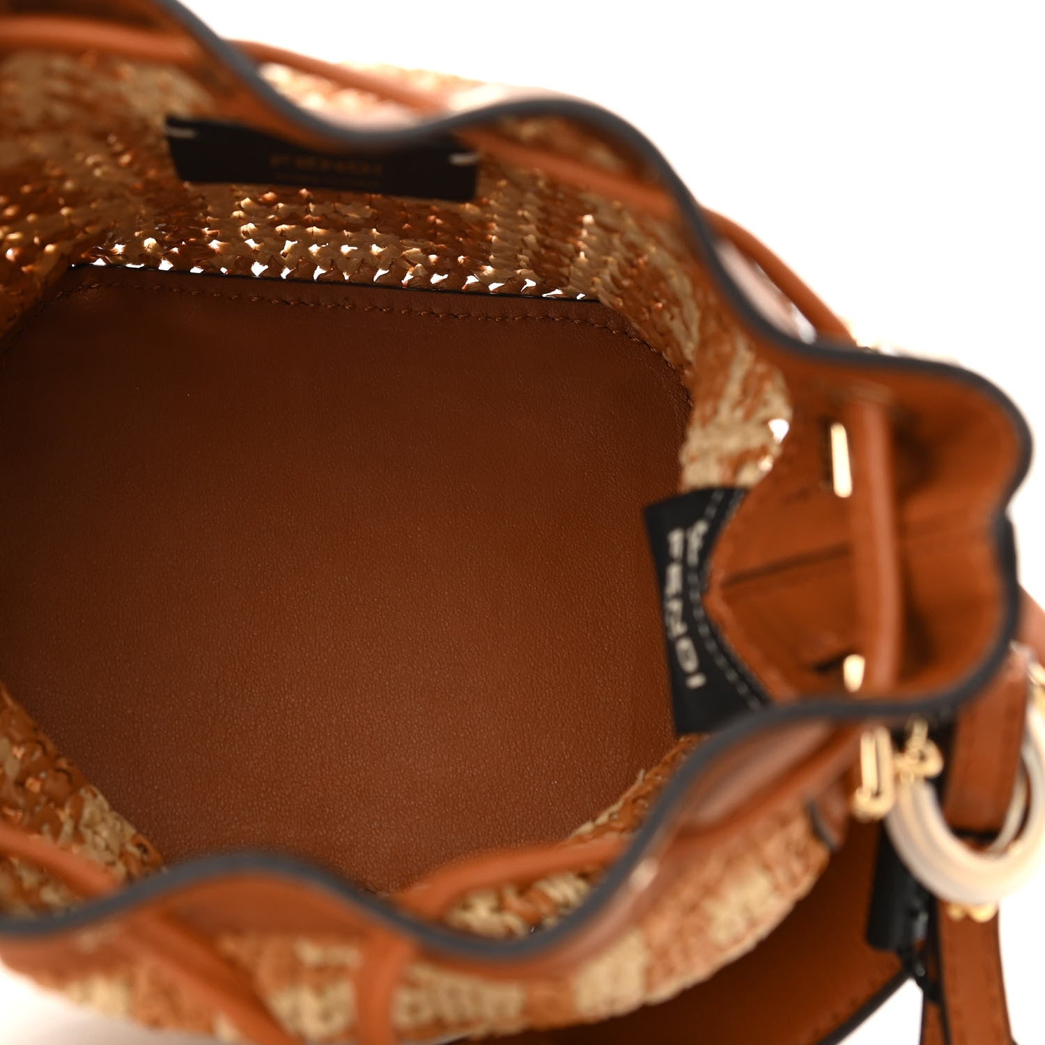 Fendi Raffia Vitello Seta F is Fendi FF Woven Mini Mon Tresor Bucket Bag Brick Natural 5 of 10