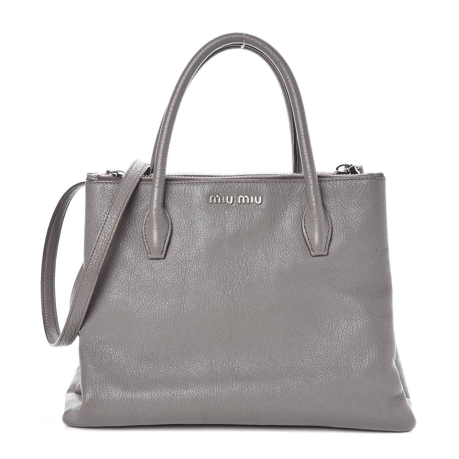 Miu Miu Goatskin Madras Top Handle Double Zip Tote Argilla 1 of 11