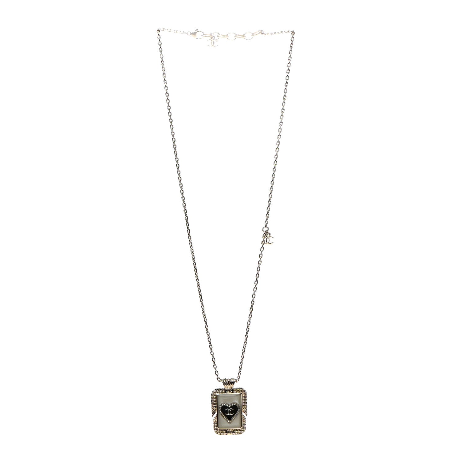 Chanel Metal Resin Enamel Crystal CC Necklace Gold Black White 3 of 5