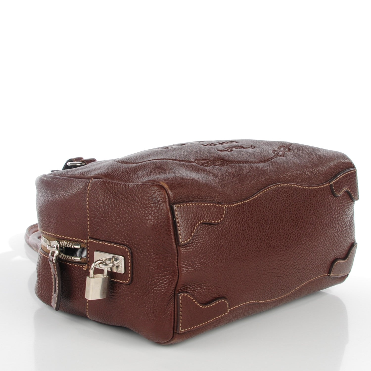 Prada Vitello Daino Logo Bowler Bruciato 4 of 10