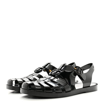 Gucci Shiny Rubber Mens Double G Buckle Strap Sandals 9 Black 3 of 7