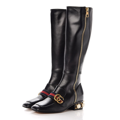 Gucci Nappa Web Pearl Embellished GG Full Zip Boots 35 Black 3 of 8