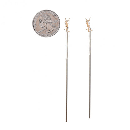 Saint Laurent Metal Monogram Pendant Threader Earrings Gold 2 of 3