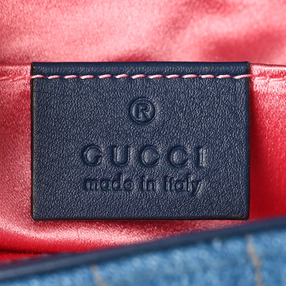 Gucci Denim Matelasse Pearl Studded Mini GG Marmont Shoulder Bag Blue 6 of 9