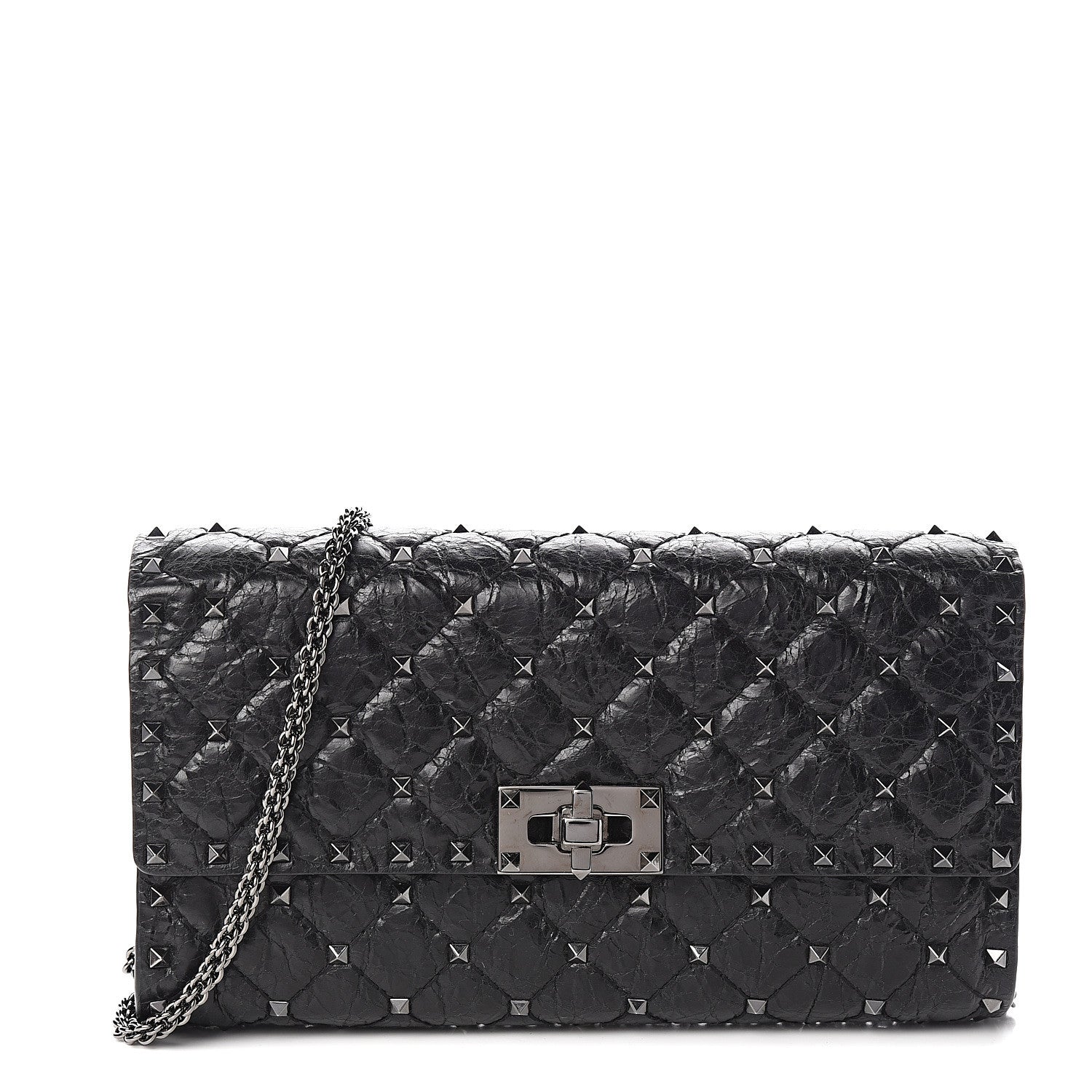 Valentino Garavani Craquele Nappa Rockstud Spike Wallet on Chain Black 1 of 9