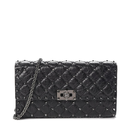 Valentino Garavani Craquele Nappa Rockstud Spike Wallet on Chain Black 1 of 9
