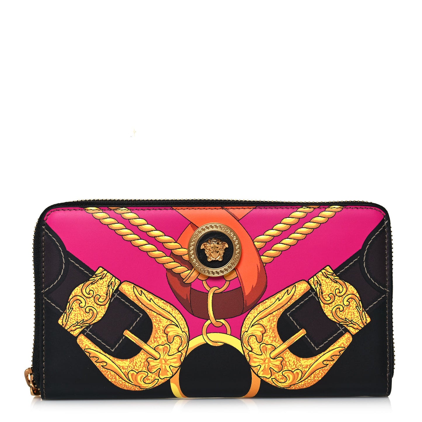 Calfskin Medusa Barocco Rodeo Print Zip Around Wallet Black Multicolor