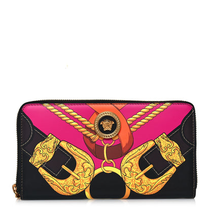 Versace Calfskin Medusa Barocco Rodeo Print Zip Around Wallet Black Multicolor 1 of 13