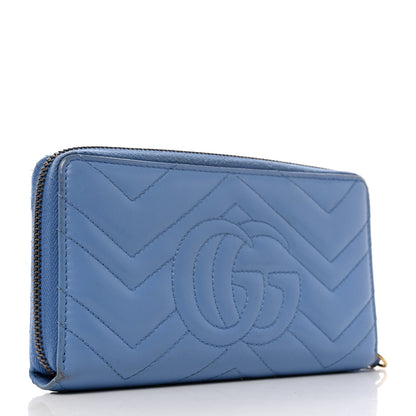 Gucci Calfskin Matelasse GG Marmont Zip Around Wallet Clear Sky Blue 3 of 9