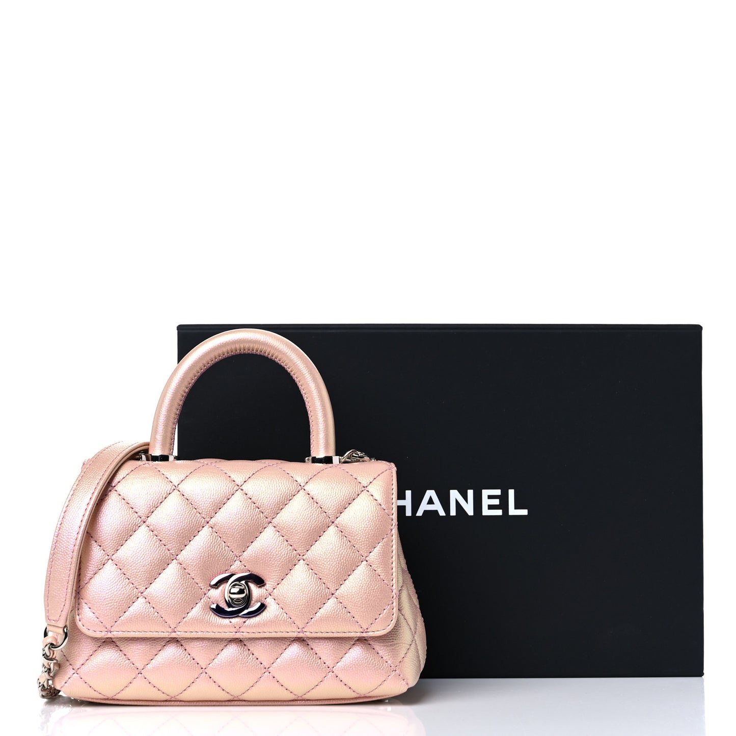 Iridescent Caviar Quilted Extra Mini Coco Handle Flap Light Pink