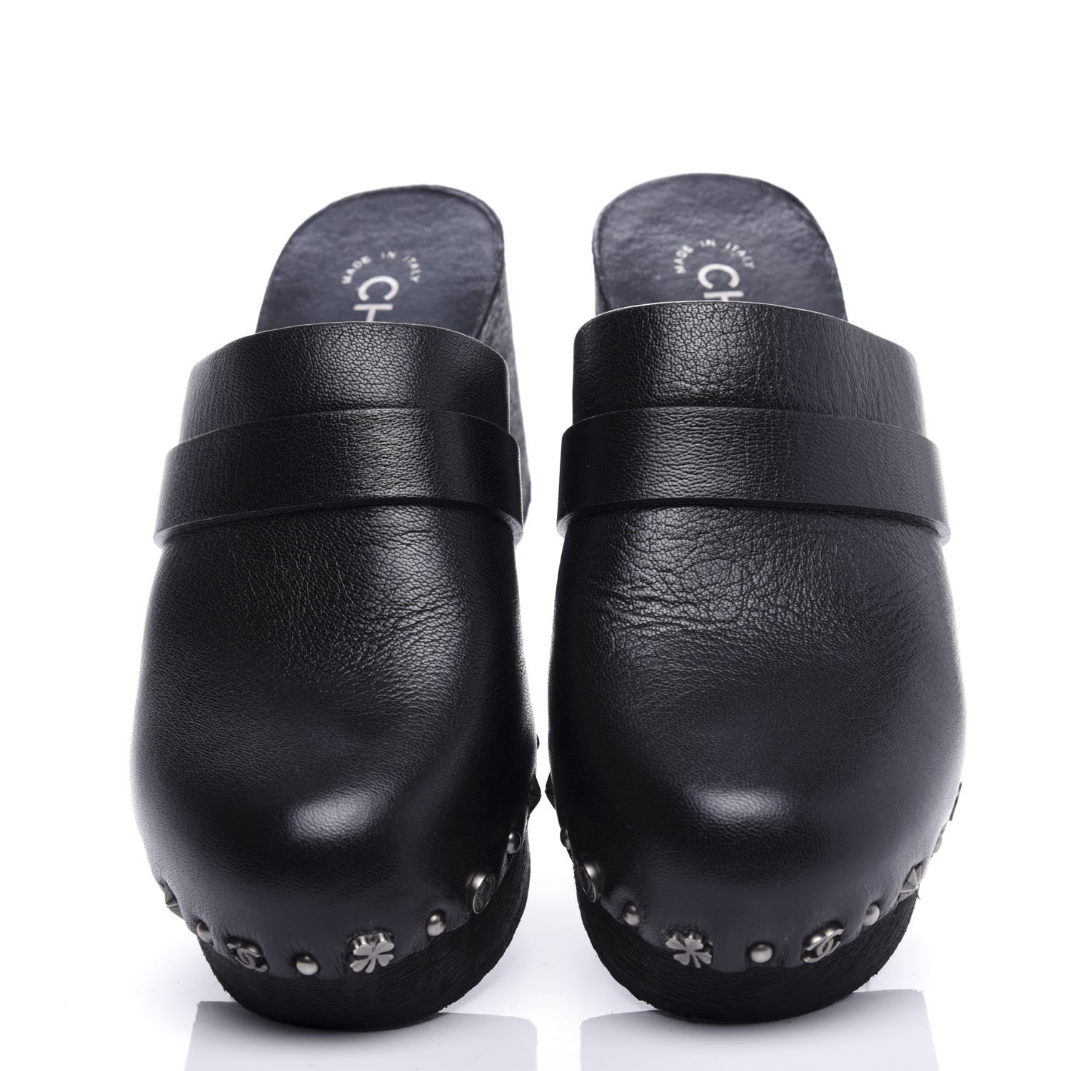 Chanel Calfskin CC Lucky Charms Studded Clogs 37 Black 5 of 10