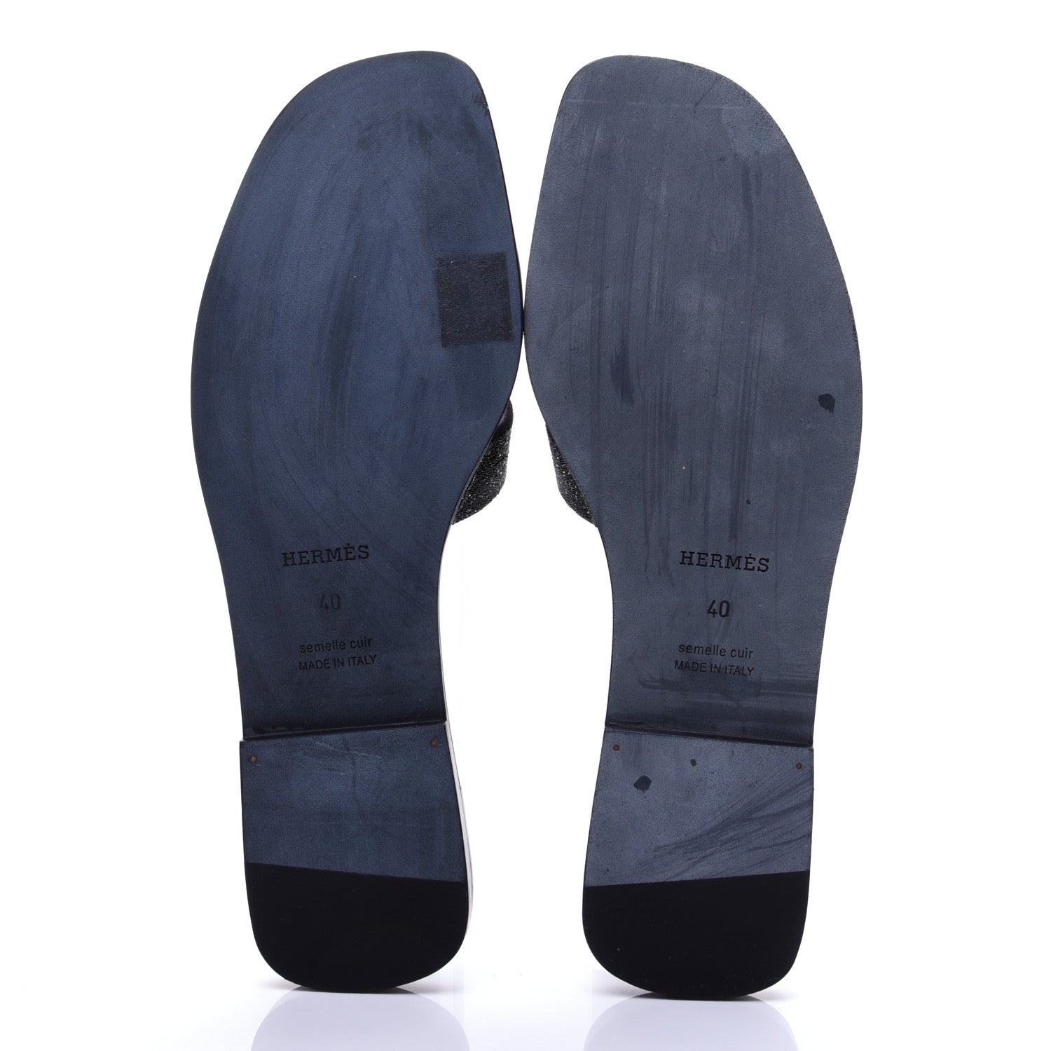 Hermes Suede Goatskin Crystal Powder Oran Sandals 40 Black 10 of 14