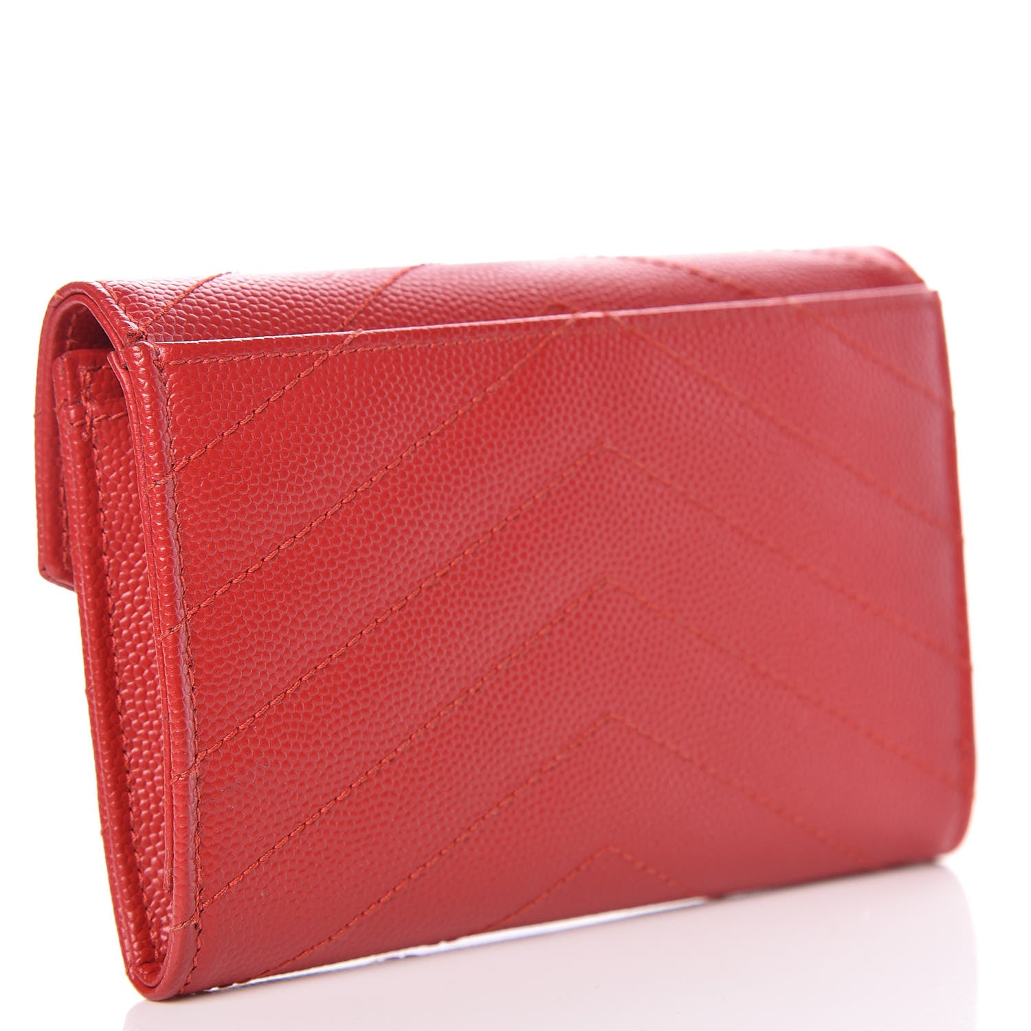 Saint Laurent Grain De Poudre Matelasse Chevron Small Monogram Envelope Wallet New Red 3 of 8
