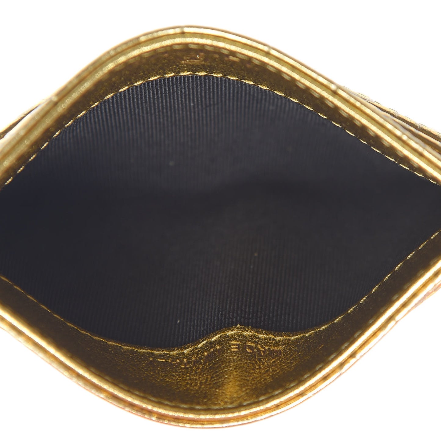 Metallic Calfskin Crocodile Embossed Cocodile Card Holder Gold